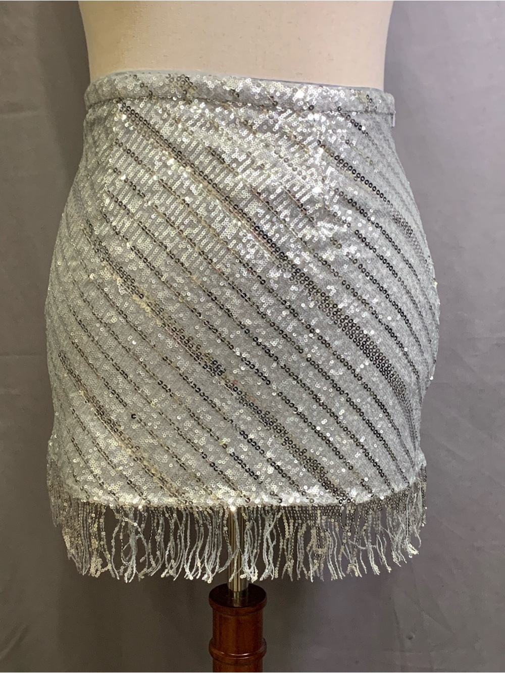 Saylor Persephone Sequin Mini Skirt, Size M, Platinum